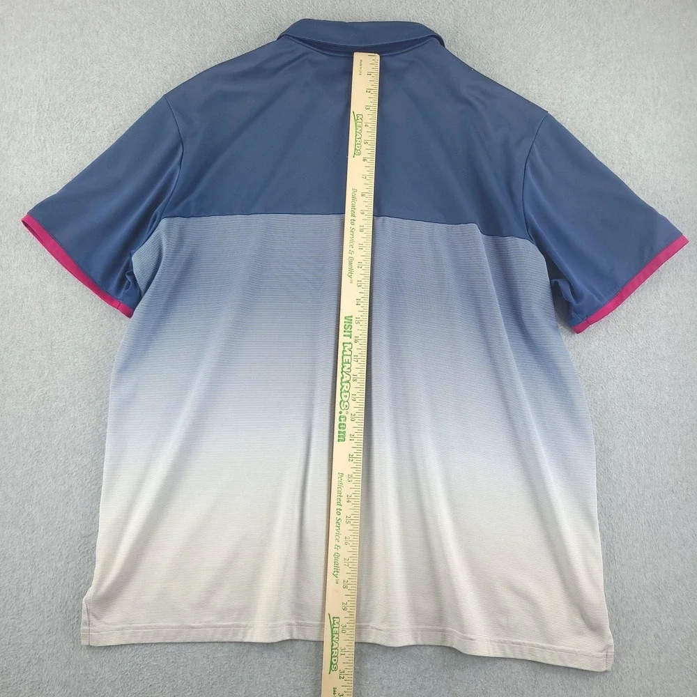Adidas Golf Polo Shirt Mens 2XL‎ Blue Ombre Stripe Champions Run Climacool Golf